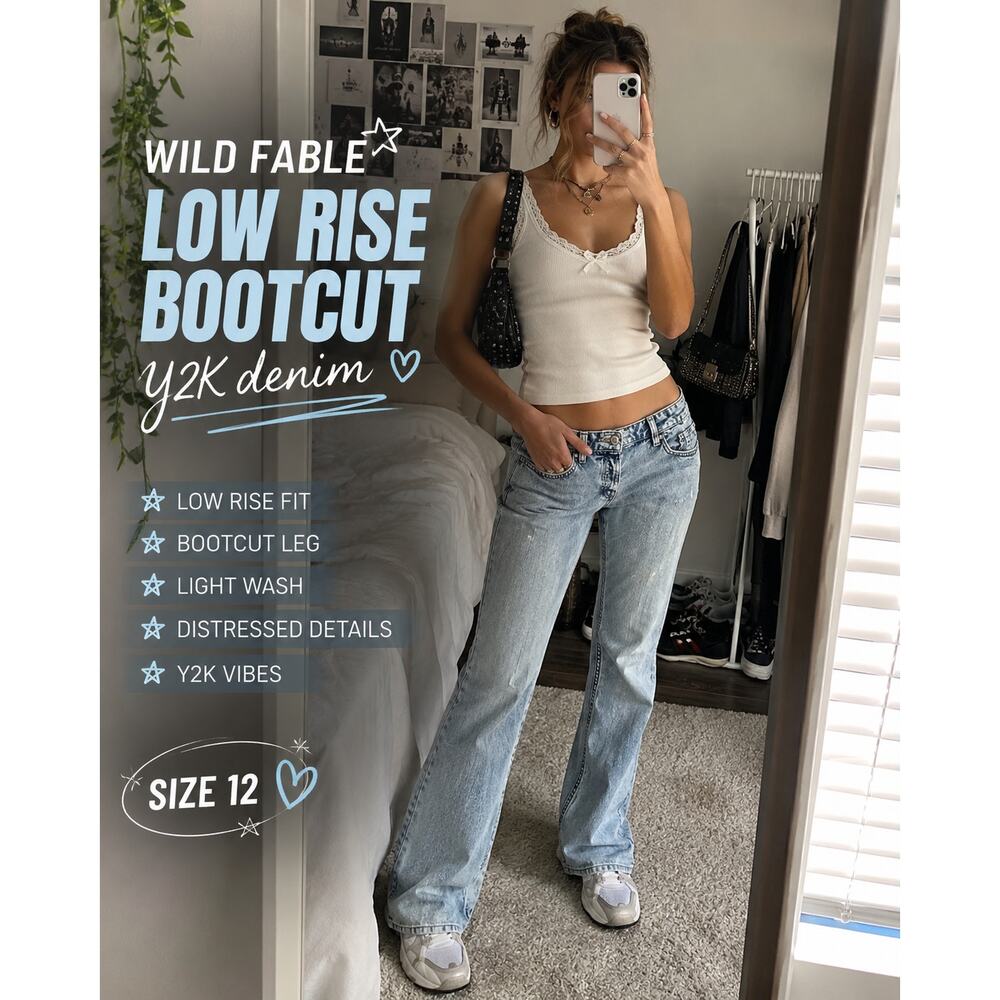 Wild Fable Low Rise Bootcut Jeans Distressed Light Wash Size 12